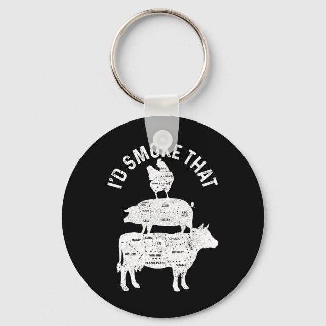 Chef Butcher Bbq I'd Smoke That Pork Beef Funny Fa Key Ring (Front)