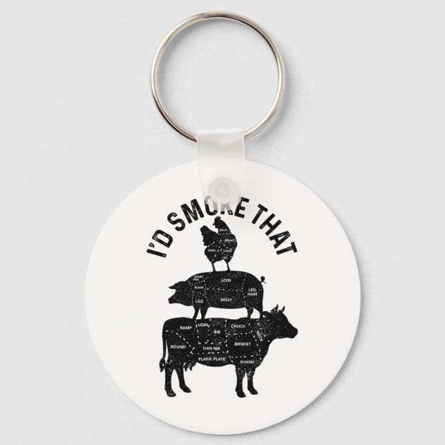 Chef Butcher Bbq I'd Smoke That Pork Beef Funny Fa Key Ring (Front)