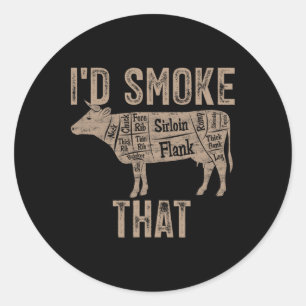 Chef Butcher Cook Bbq I'd Smoke That Cow Beef Funn Classic Round Sticker