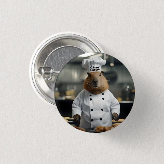 "Chef Capy: The Pastry Chef Capybara Extraordinair 3 Cm Round Badge (Front & Back)