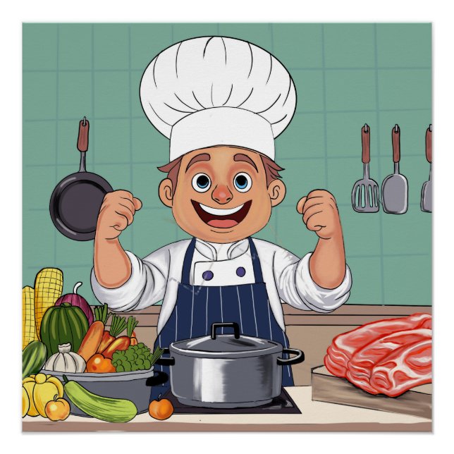 Chef cartoon procreate hand drawing  poster (Front)