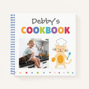 Chef Cat Personalised Kids Cookbook (Add Photo)  Notebook
