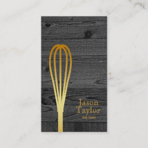 Chef Catering Restaurant Bakery Gold Black Wood Business Card