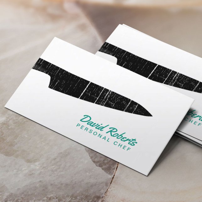 Chef Catering Restaurant Black Knife Plain Business Card (Creator Uploaded)