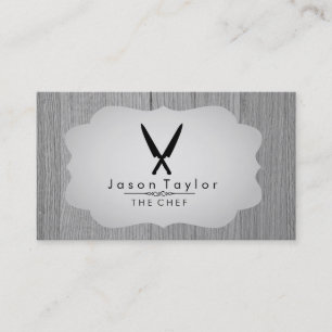 Chef Catering Retro Crossed Knife Wood Grey Business Card