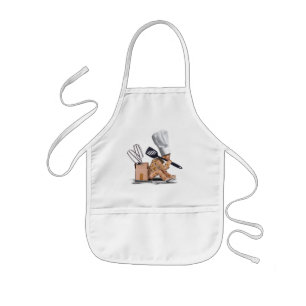 Chef character sat thinking with kitchen tools kids apron