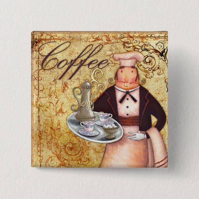 Chef Coffee 15 Cm Square Badge (Front)