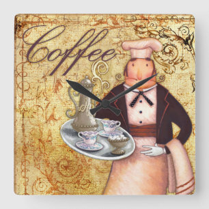 Chef Coffee Square Wall Clock