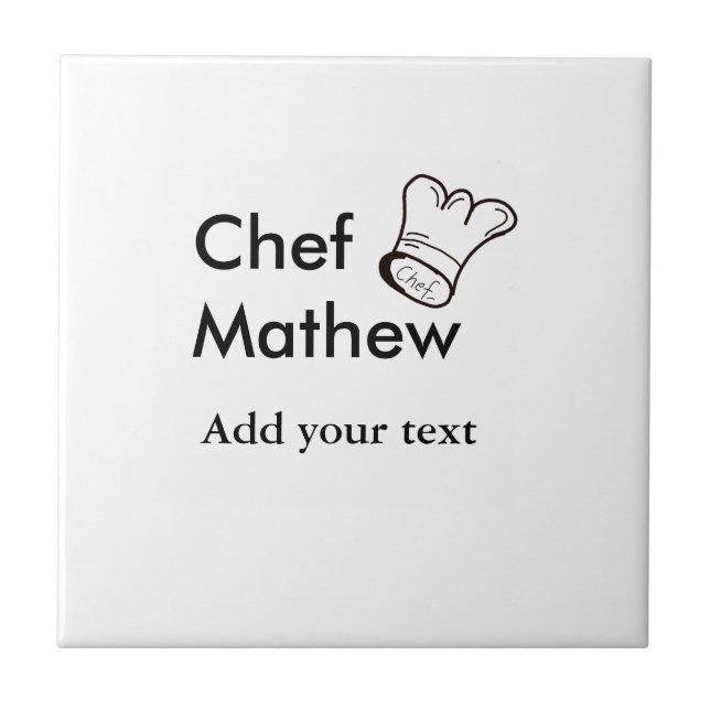 Chef cook add name text men kitchen bakery  ceramic tile (Front)