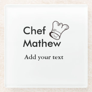 Chef cook add name text men kitchen bakery glass coaster