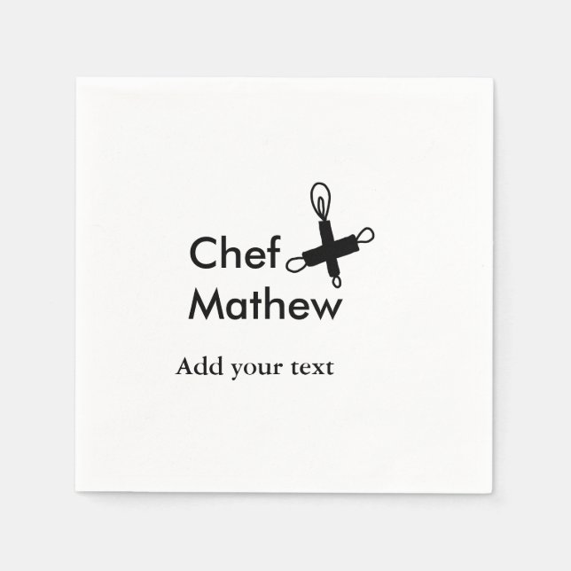 Chef cook add name text men kitchen bakery  napkin (Front)