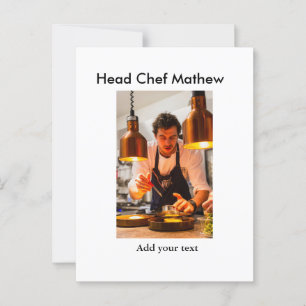 Chef cook add name text men kitchen bakery  postcard