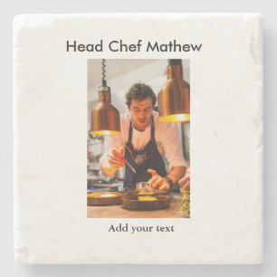 Chef cook add name text men kitchen bakery stone coaster