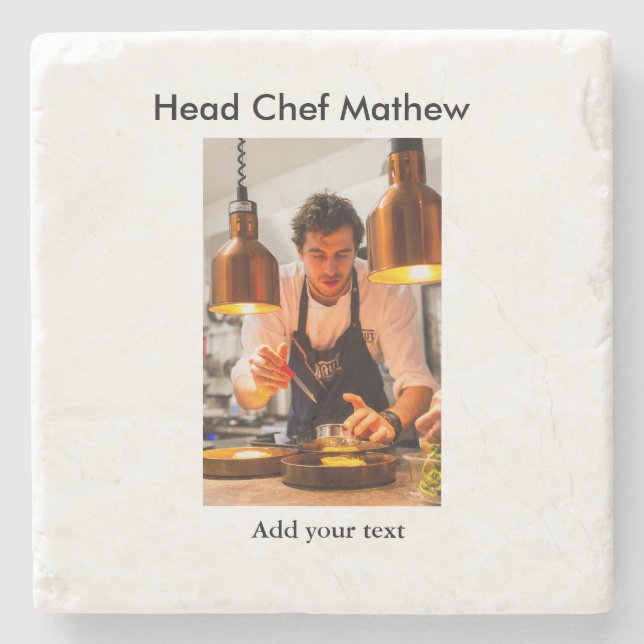 Chef cook add name text men kitchen bakery  stone coaster (Front)