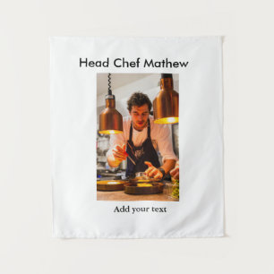 Chef cook add name text men kitchen bakery tapestry