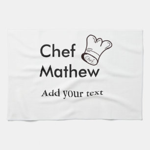 Chef cook add name text men kitchen bakery  tea towel
