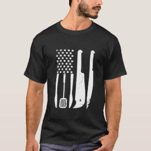 Chef Cooking Knifes Kitchen Tools Patriotic Us Fl T-Shirt