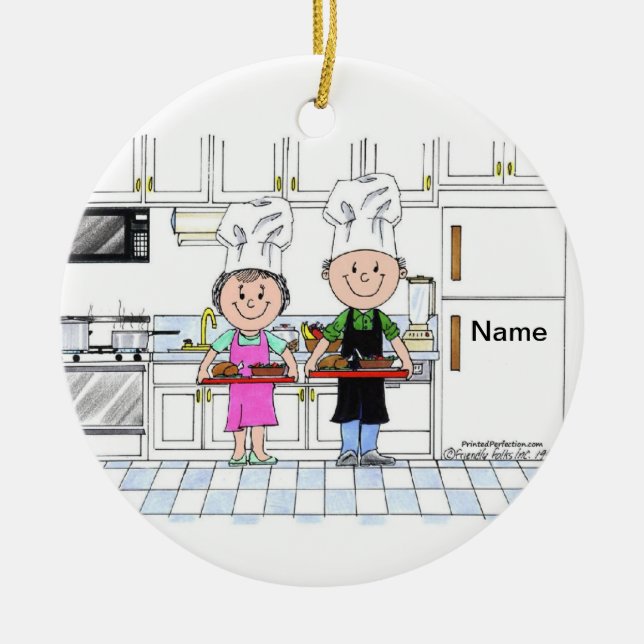 Chef Couple, with Hat Ceramic Tree Decoration (Front)