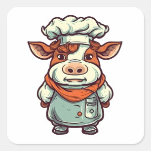 Chef Cow Cute Farm Animal Square Sticker