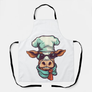 Chef Cow With Glasses On Cute Farm Animal  Apron