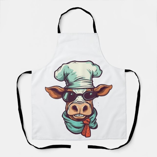 Chef Cow With Glasses On Cute Farm Animal  Apron (Front)