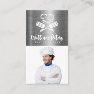 Chef Culinary Logo Metal Background Business Card