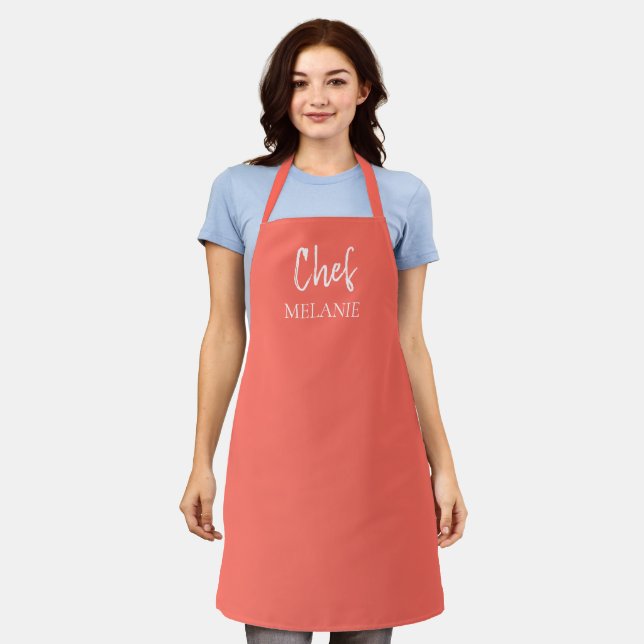 Chef Custom Name Modern Coral Apron (Worn)