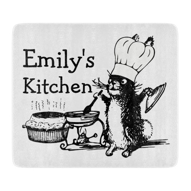 Chef Cute Bunny Personalised Vintage Art Cutting Board (Front)