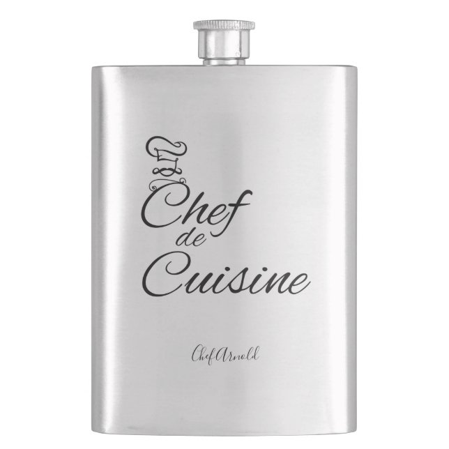 Chef de Cuisine Customisable Name Hip Flask (Front)