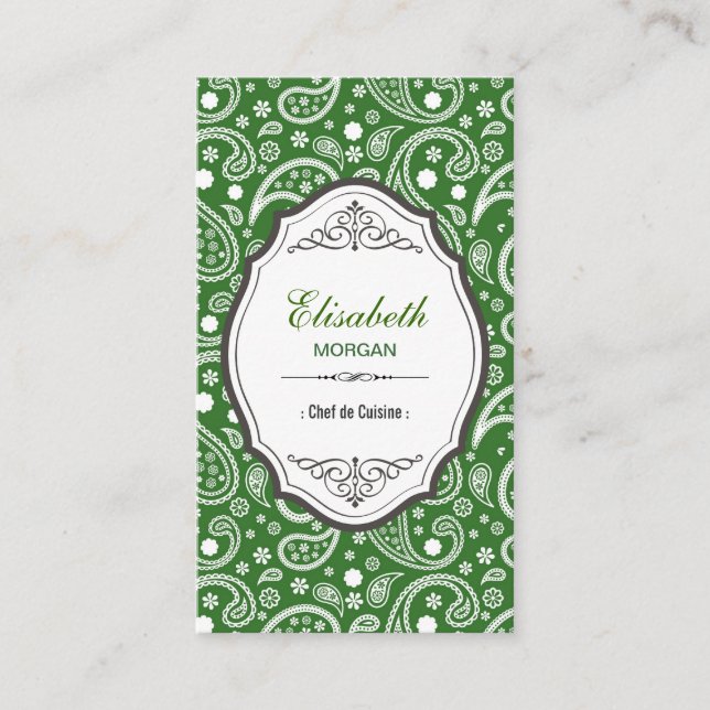 Chef de Cuisine - Retro Paisley Pattern Business Card (Front)