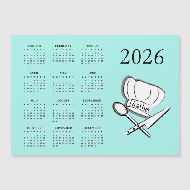 Chef Design 2026 Calendar Magnetic Card (Front)