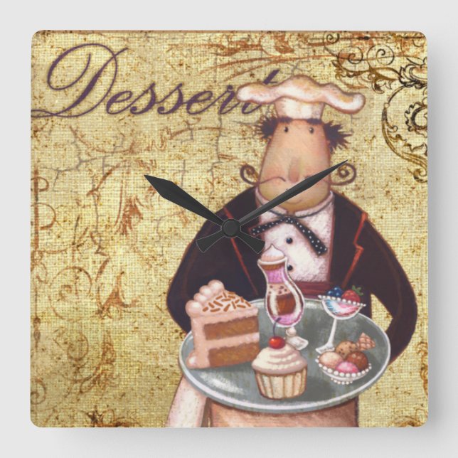 Chef Dessert Square Wall Clock (Front)