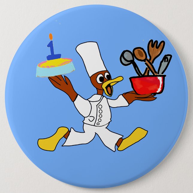 Chef Ducky Kazoo Blue Cartoon Button (Front)