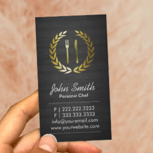 Chef Elegant Dark Wood Catering Business Card
