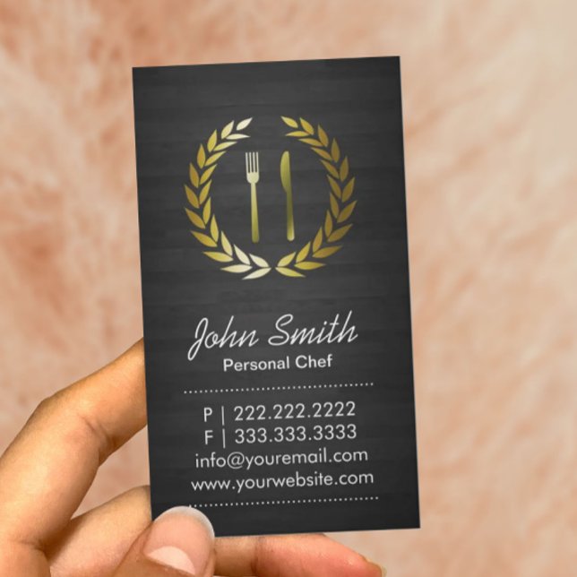 Chef Elegant Dark Wood Catering Business Card (Creator Uploaded)
