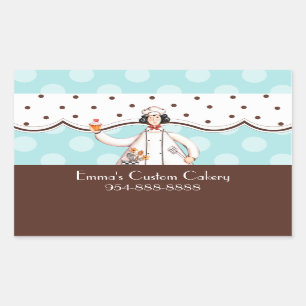 Chef Girl Rectangle Label - Brown with Black Hair