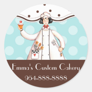 Chef Girl Round Label - Brown with Black Hair