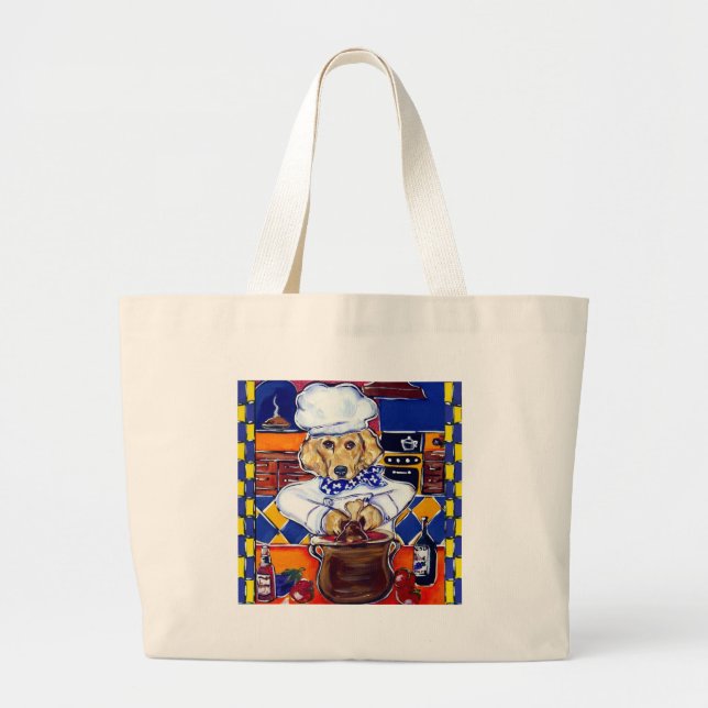 Chef Golden Retriever Large Tote Bag (Front)