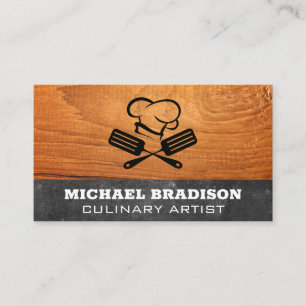 Chef Hat and Spatulas   Wood and Slate Business Card
