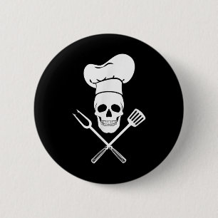 Chef Hat Cook Skull Kitchen Bbq Barbecue Tools 6 Cm Round Badge