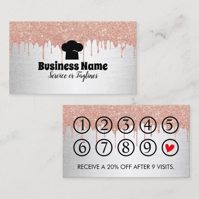 Chef Hat Cupcake Bakery Modern Drips Loyalty Punch Card (Front/Back)