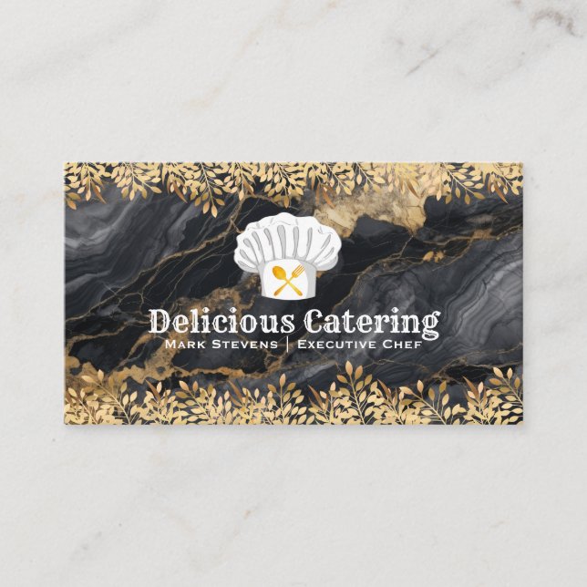 Chef Hat Dinnerware | Gold Leaf Lux Marble Business Card (Front)