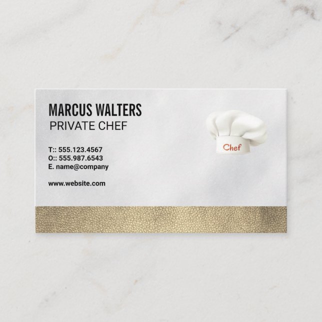 Chef Hat | Gold Leather Trim Business Card (Front)