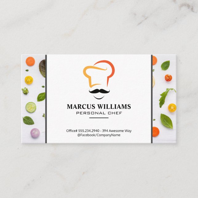 Chef Hat Logo | Vegetable Pattern Business Card (Front)