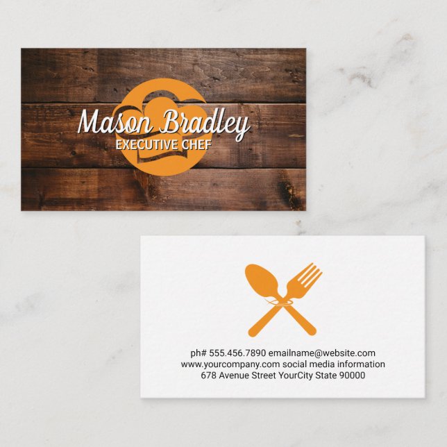 Chef Hat Logo | Wood Background Business Card (Front/Back)
