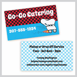 chef hat on wheels to go delivery business card
