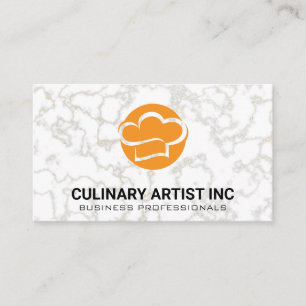 Chef Hat Orange   Marble Background Business Card