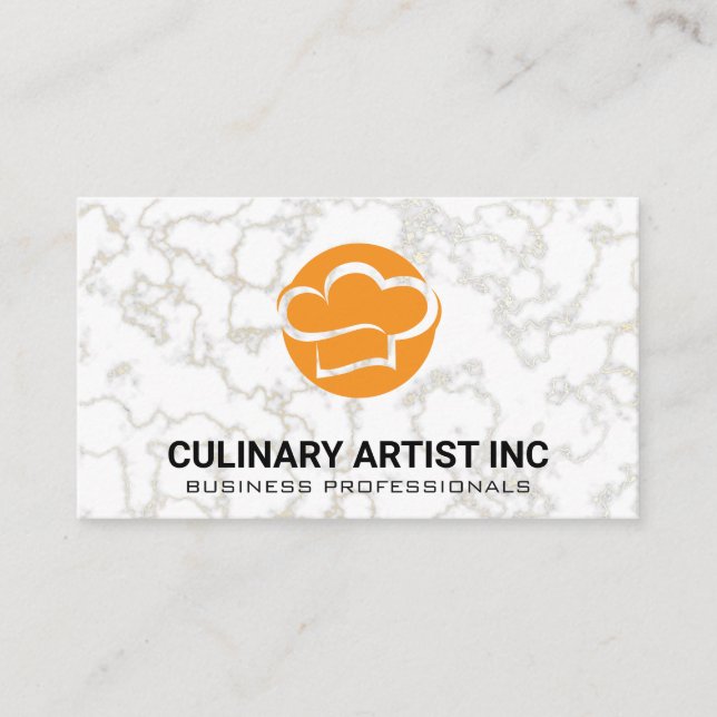 Chef Hat Orange | Marble Background Business Card (Front)