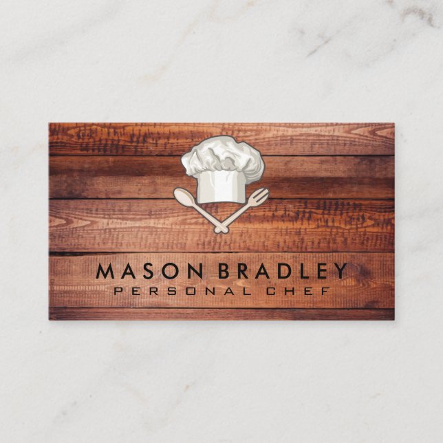 Chef Hat Utensils | Wood Business Card (Front)