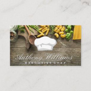 Chef Hat   Wooden Table of Pastas Business Card
